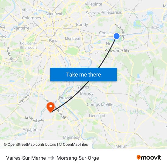 Vaires-Sur-Marne to Morsang-Sur-Orge map
