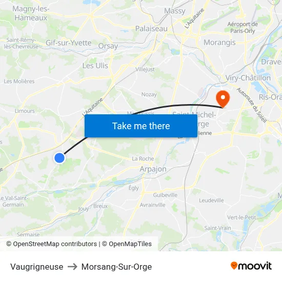 Vaugrigneuse to Morsang-Sur-Orge map