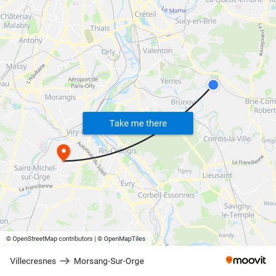 Villecresnes to Morsang-Sur-Orge map