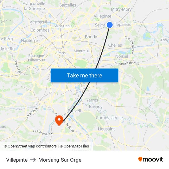 Villepinte to Morsang-Sur-Orge map