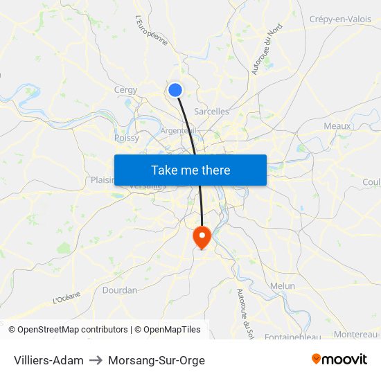 Villiers-Adam to Morsang-Sur-Orge map