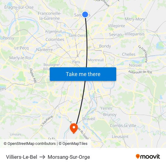 Villiers-Le-Bel to Morsang-Sur-Orge map