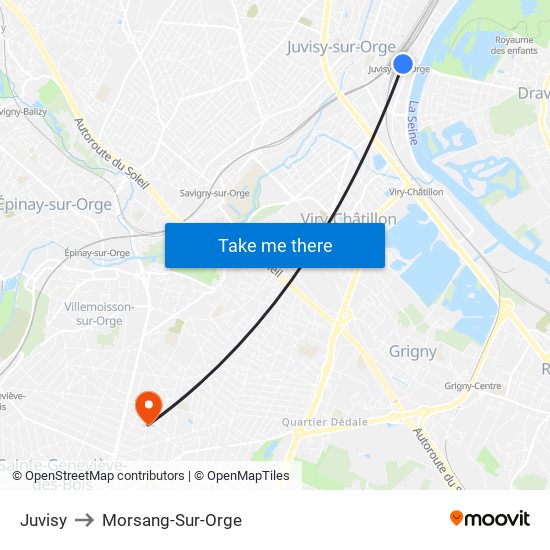 Juvisy to Morsang-Sur-Orge map