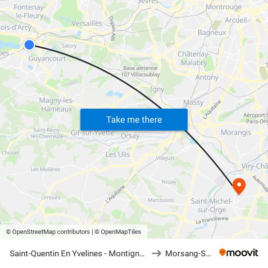 Saint-Quentin En Yvelines - Montigny-Le-Bretonneux to Morsang-Sur-Orge map