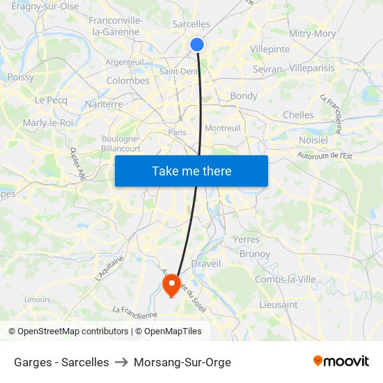 Garges - Sarcelles to Morsang-Sur-Orge map