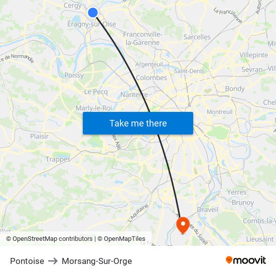 Pontoise to Morsang-Sur-Orge map