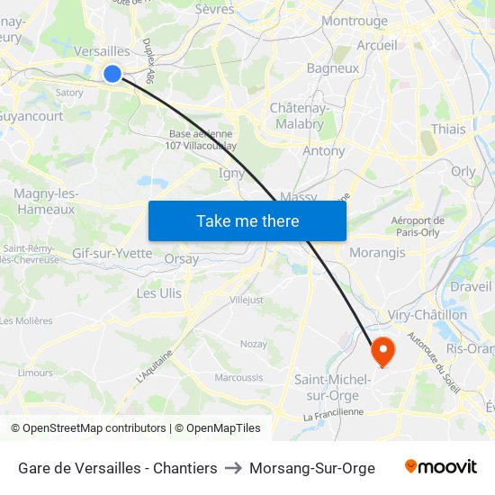 Gare de Versailles - Chantiers to Morsang-Sur-Orge map