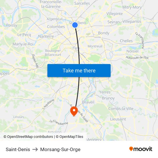 Saint-Denis to Morsang-Sur-Orge map