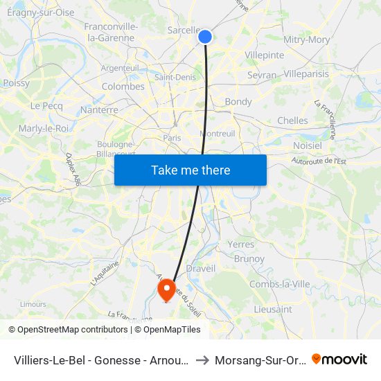 Villiers-Le-Bel - Gonesse - Arnouville to Morsang-Sur-Orge map