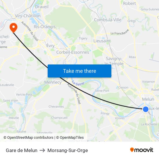 Gare de Melun to Morsang-Sur-Orge map