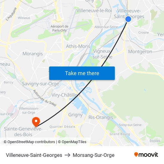 Villeneuve-Saint-Georges to Morsang-Sur-Orge map