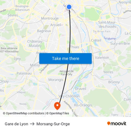 Gare de Lyon to Morsang-Sur-Orge map