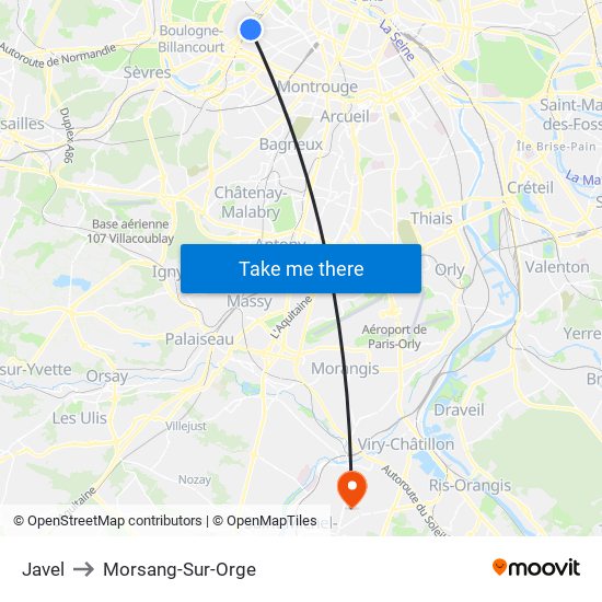 Javel to Morsang-Sur-Orge map