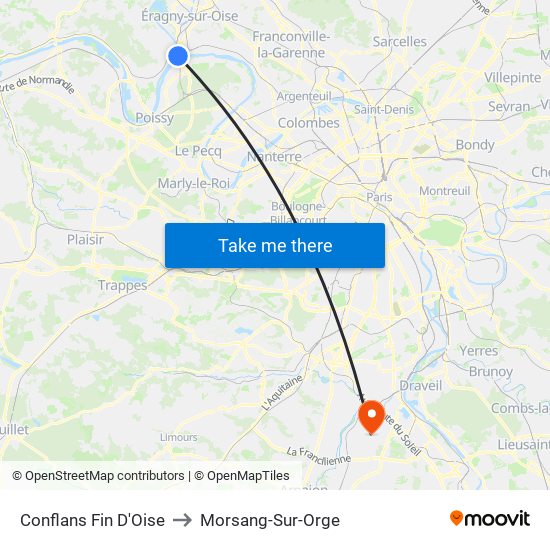 Conflans Fin D'Oise to Morsang-Sur-Orge map