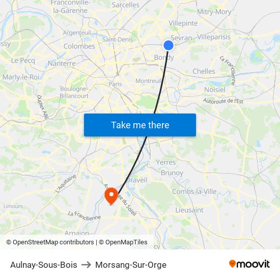 Aulnay-Sous-Bois to Morsang-Sur-Orge map