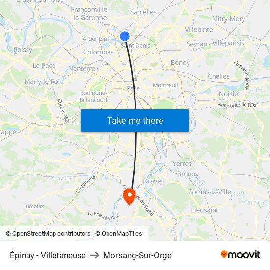 Épinay - Villetaneuse to Morsang-Sur-Orge map