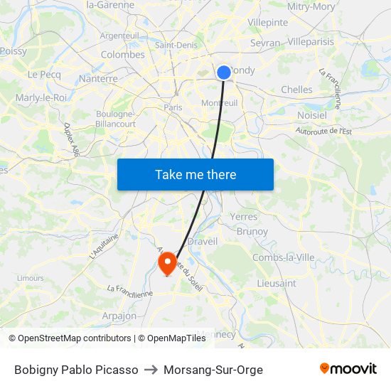 Bobigny Pablo Picasso to Morsang-Sur-Orge map