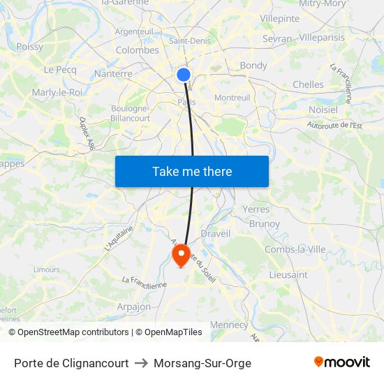 Porte de Clignancourt to Morsang-Sur-Orge map