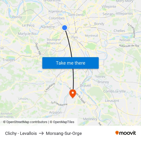 Clichy - Levallois to Morsang-Sur-Orge map