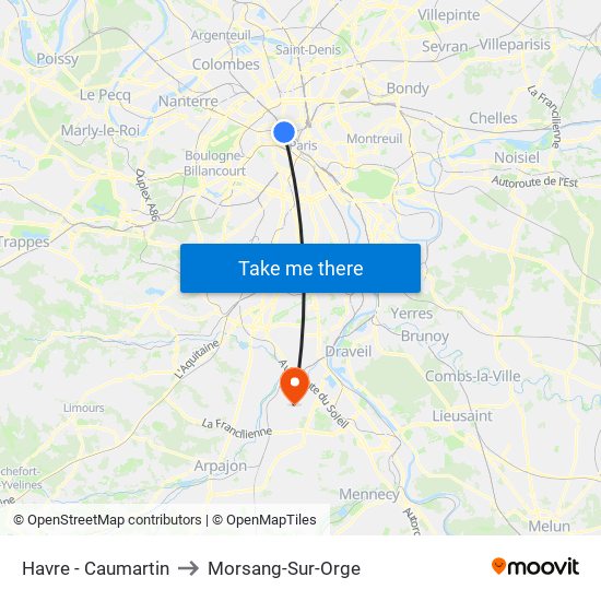 Havre - Caumartin to Morsang-Sur-Orge map