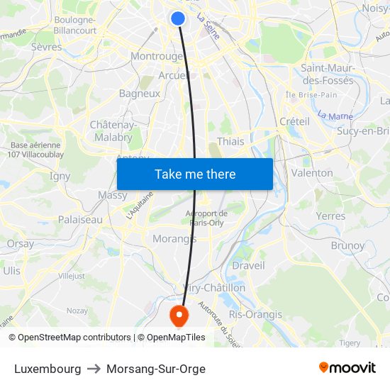Luxembourg to Morsang-Sur-Orge map