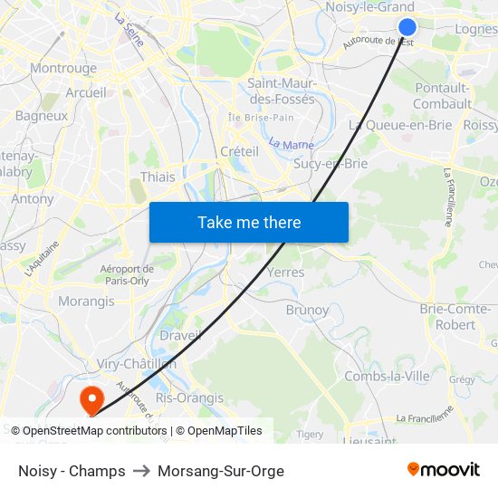 Noisy - Champs to Morsang-Sur-Orge map