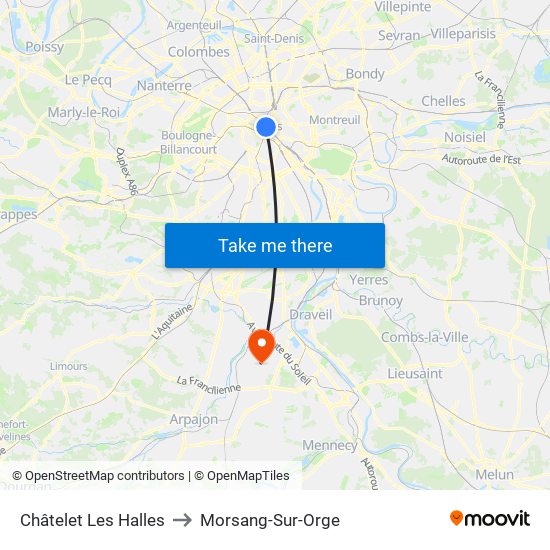 Châtelet Les Halles to Morsang-Sur-Orge map