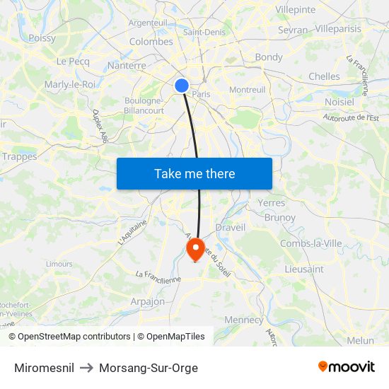 Miromesnil to Morsang-Sur-Orge map