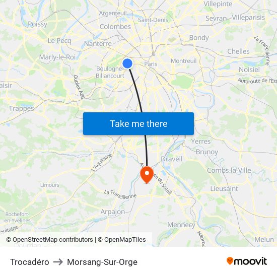 Trocadéro to Morsang-Sur-Orge map