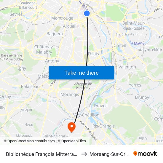 Bibliothèque François Mitterrand to Morsang-Sur-Orge map