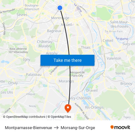 Montparnasse-Bienvenue to Morsang-Sur-Orge map