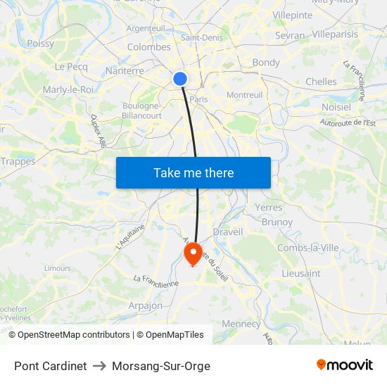 Pont Cardinet to Morsang-Sur-Orge map