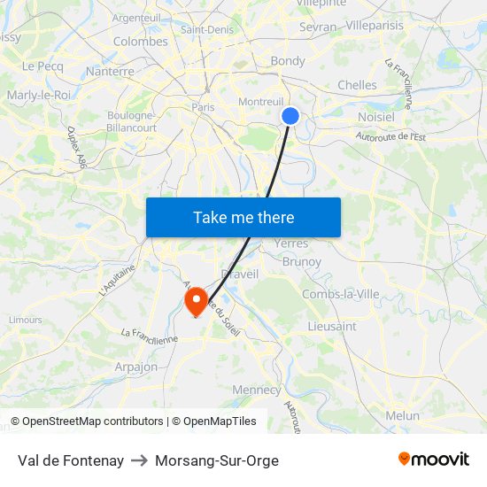 Val de Fontenay to Morsang-Sur-Orge map