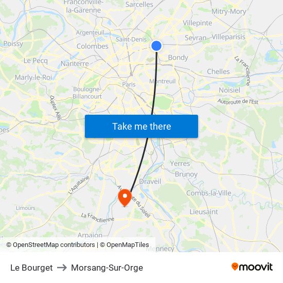 Le Bourget to Morsang-Sur-Orge map