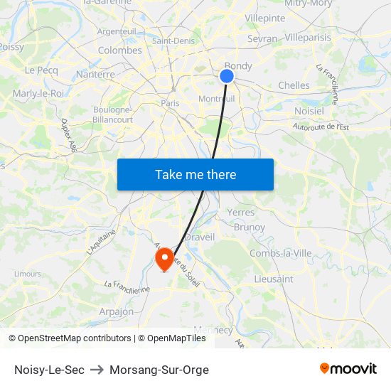 Noisy-Le-Sec to Morsang-Sur-Orge map