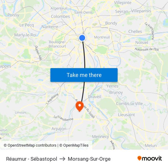 Réaumur - Sébastopol to Morsang-Sur-Orge map