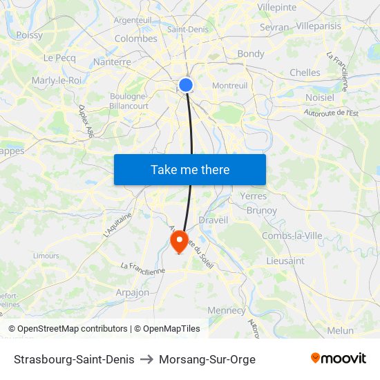 Strasbourg-Saint-Denis to Morsang-Sur-Orge map