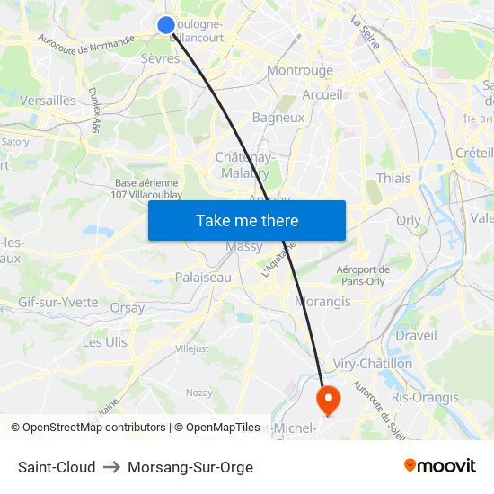 Saint-Cloud to Morsang-Sur-Orge map