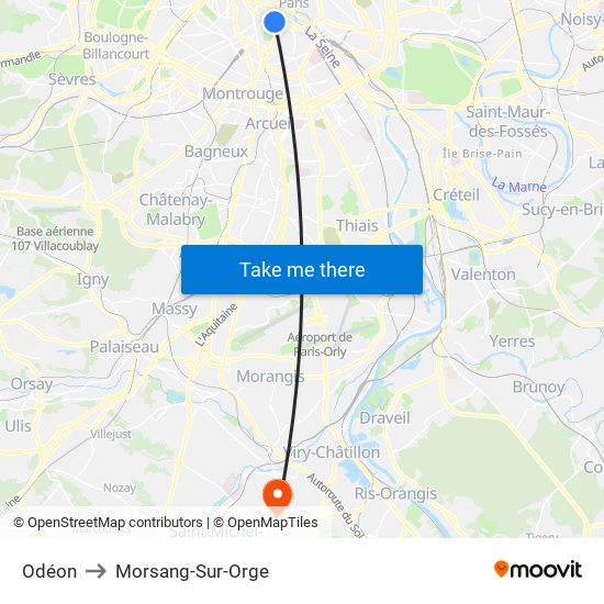 Odéon to Morsang-Sur-Orge map