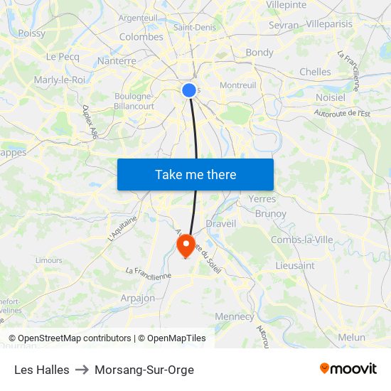 Les Halles to Morsang-Sur-Orge map
