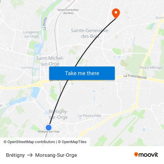 Brétigny to Morsang-Sur-Orge map