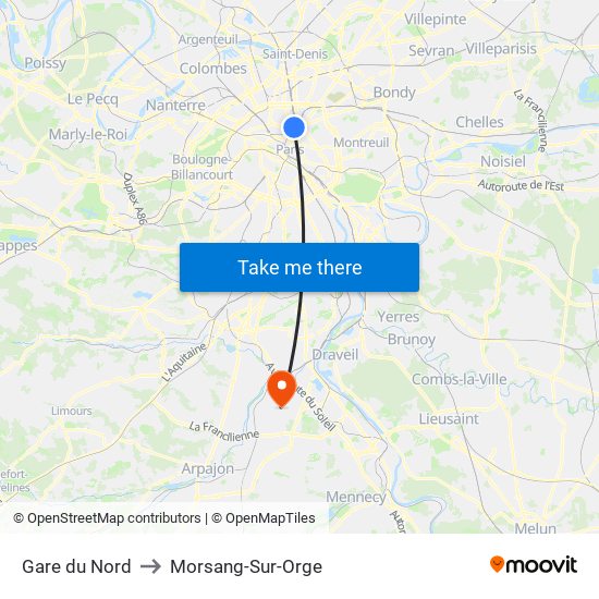 Gare du Nord to Morsang-Sur-Orge map