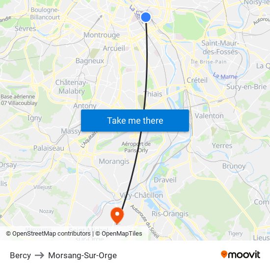 Bercy to Morsang-Sur-Orge map