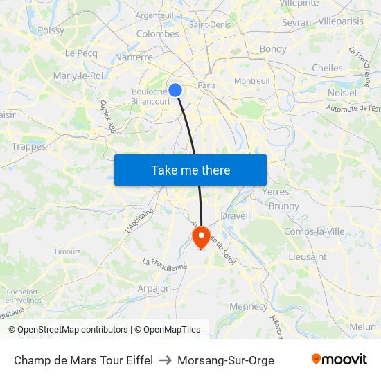Champ de Mars Tour Eiffel to Morsang-Sur-Orge map