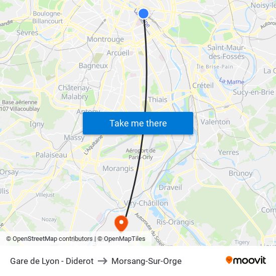 Gare de Lyon - Diderot to Morsang-Sur-Orge map