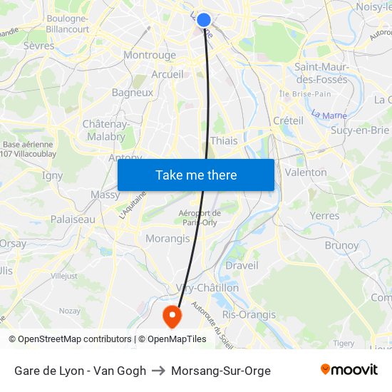 Gare de Lyon - Van Gogh to Morsang-Sur-Orge map