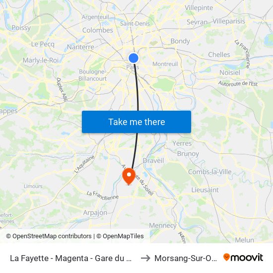 La Fayette - Magenta - Gare du Nord to Morsang-Sur-Orge map