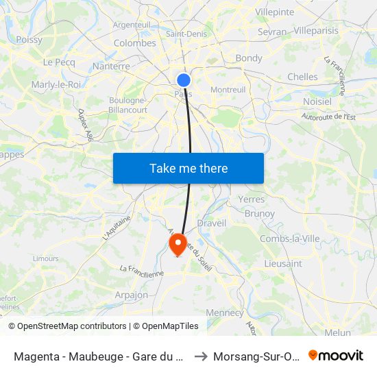 Magenta - Maubeuge - Gare du Nord to Morsang-Sur-Orge map