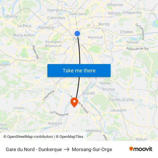Gare du Nord - Dunkerque to Morsang-Sur-Orge map