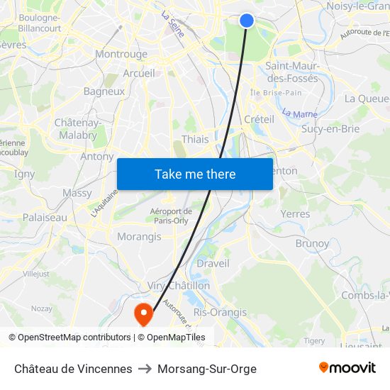 Château de Vincennes to Morsang-Sur-Orge map